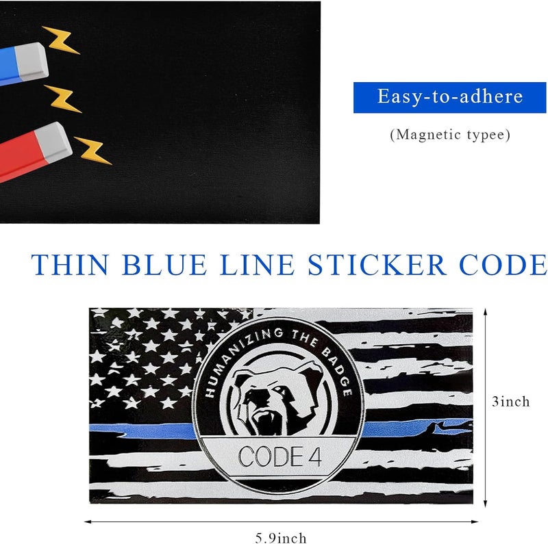 FSTURIOS Thin Blue Line Sticker Code 4, Police Support Sticker American Flag Thin Line Decal, Waterproof Thin Line Flag Stickers Support Law Enforcement for Car Window Laptop (Magnetic) - Image 2